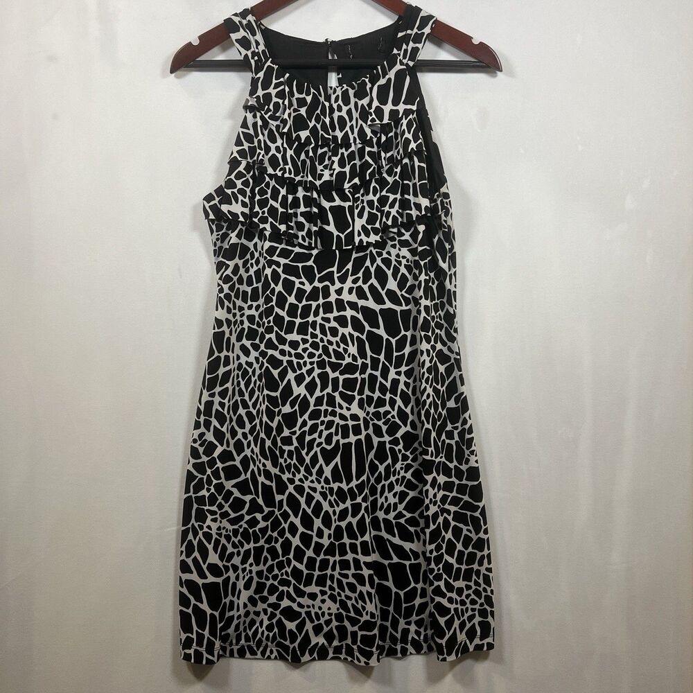 Women's Animal Print Dress Black White High Neck Sleeveless Size Medium